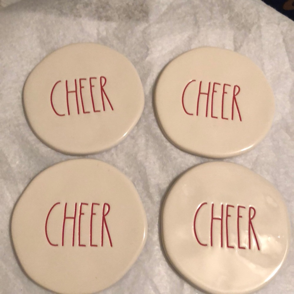 RAEDUNN COASTERS “CHEER” SET OF 4.